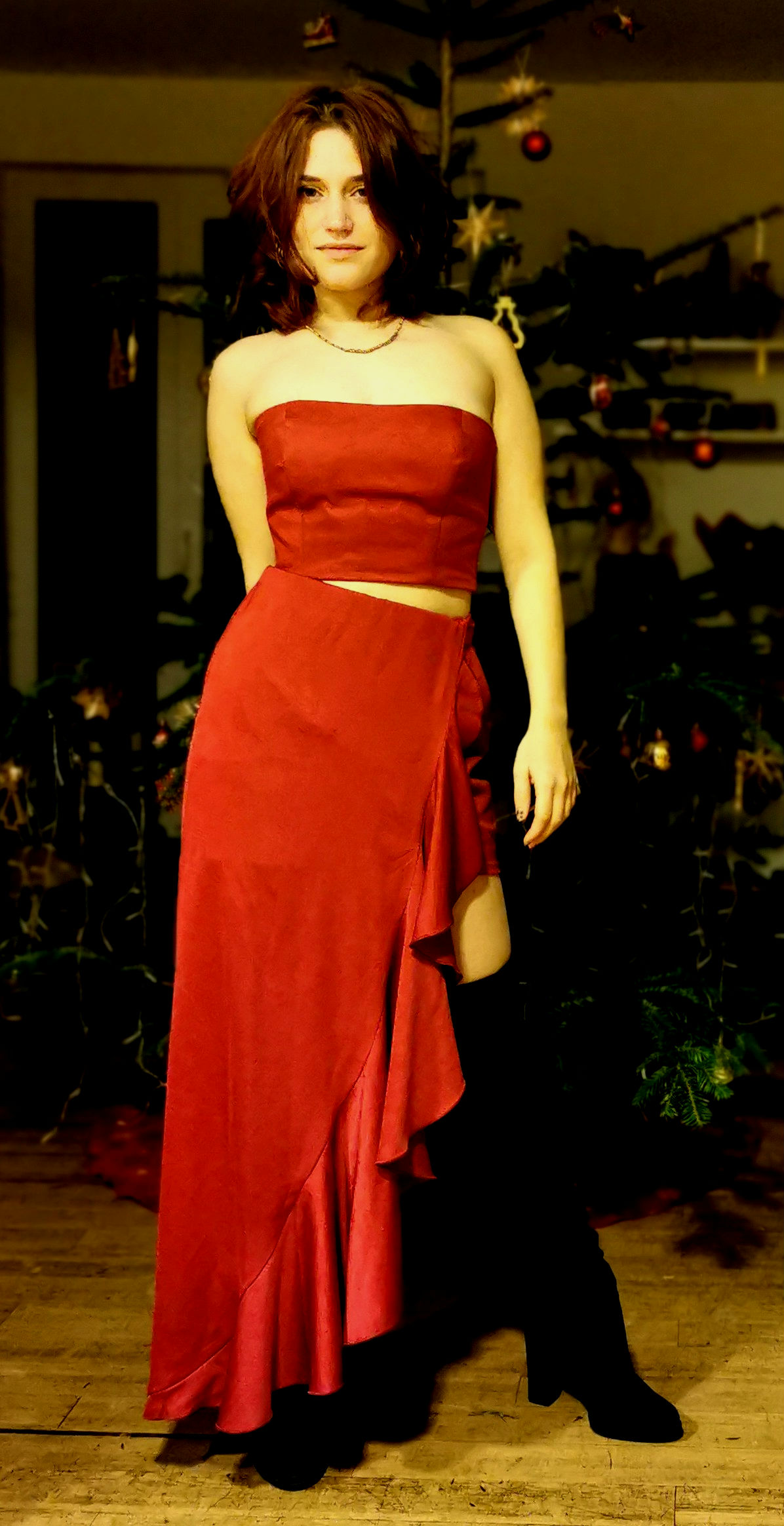 Designer wearing her creation